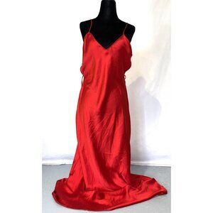 NWT ZARA Scarlet Red Thick Satin Open Back Straps Long Dress Women's Sz L